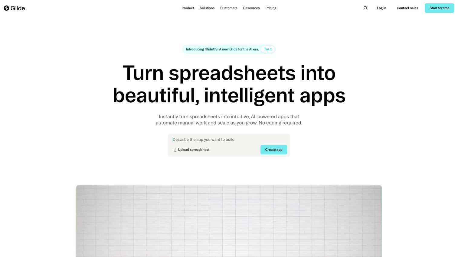 Glide app builder homepage