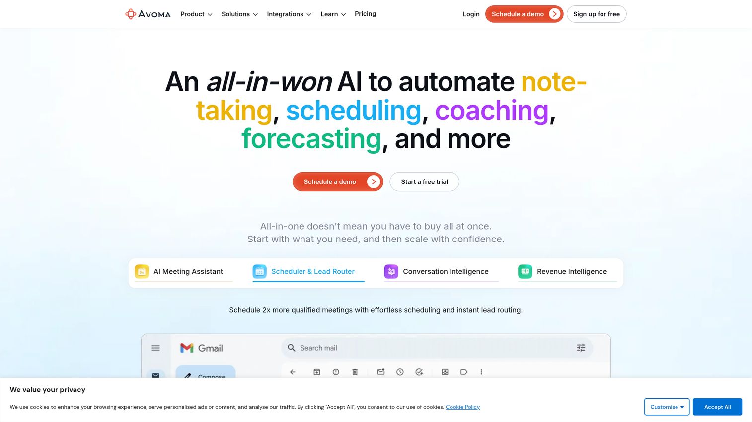 Avoma AI meeting assistant and conversation intelligence dashboard