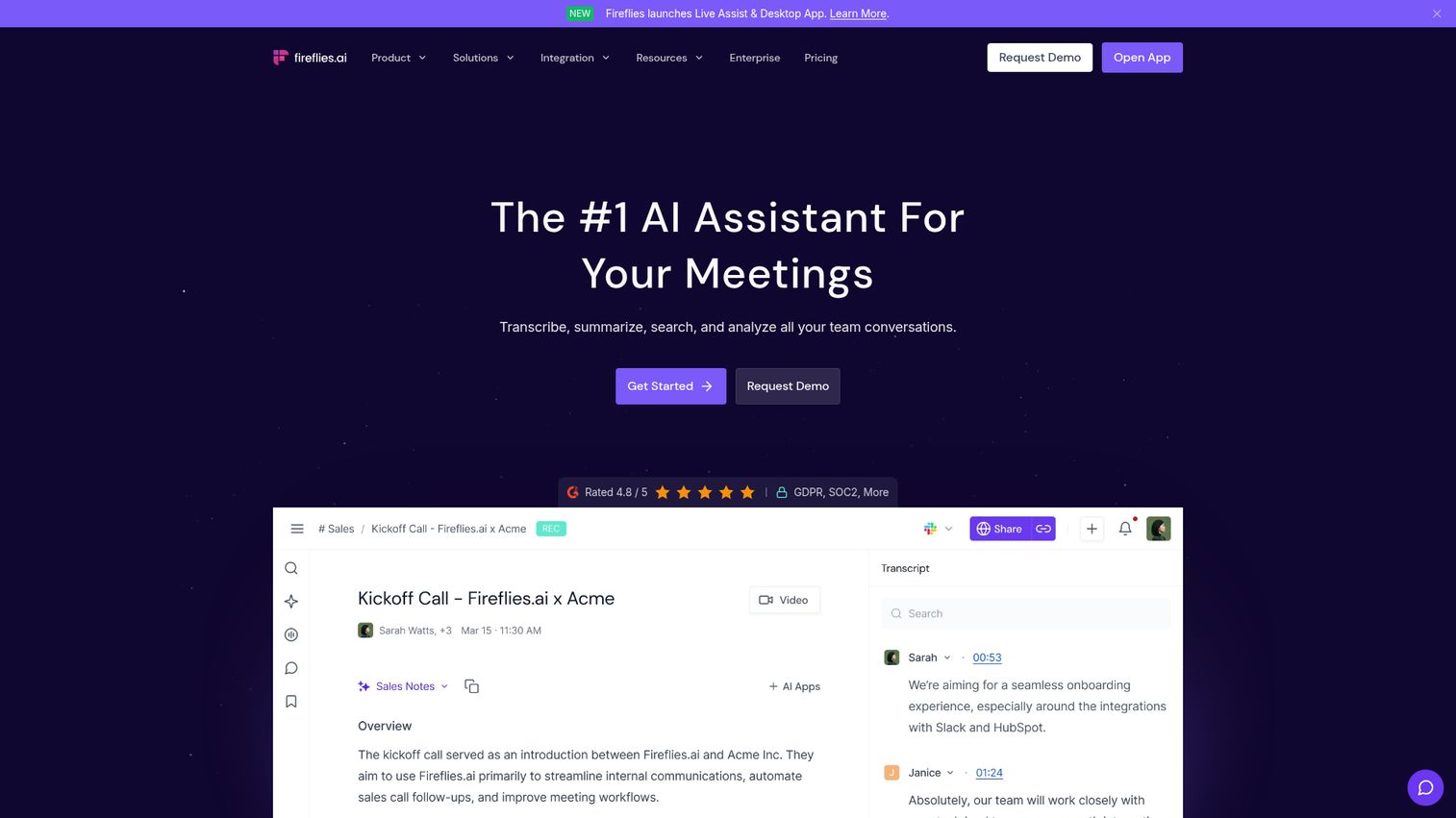 Fireflies.ai meeting transcription and analytics interface