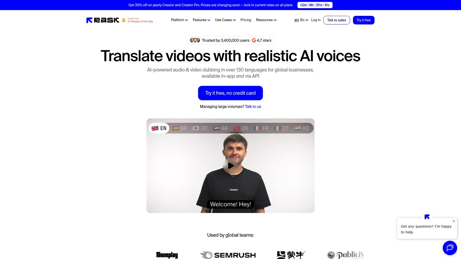 Rask AI video and audio localization platform