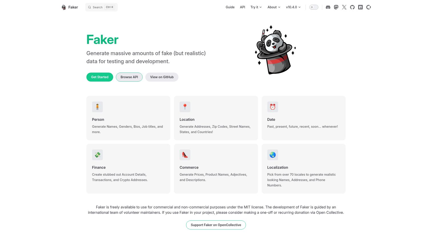 Faker fake data generation library