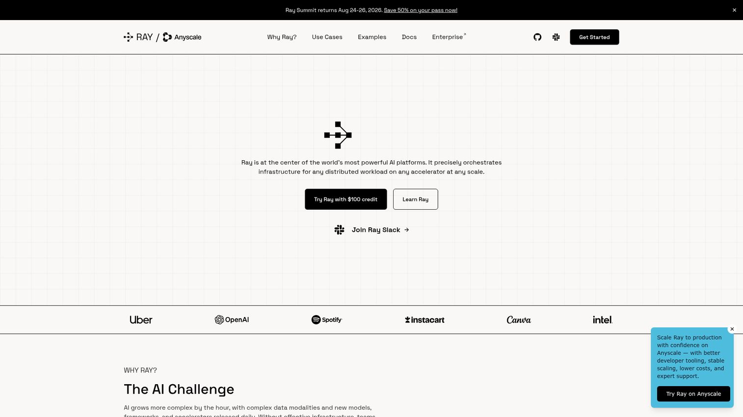 Ray distributed compute framework for AI and ML