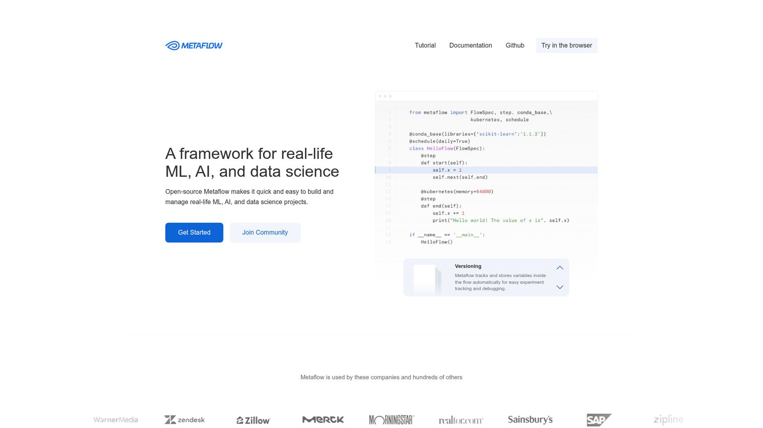 Metaflow Python framework for ML and data science workflows
