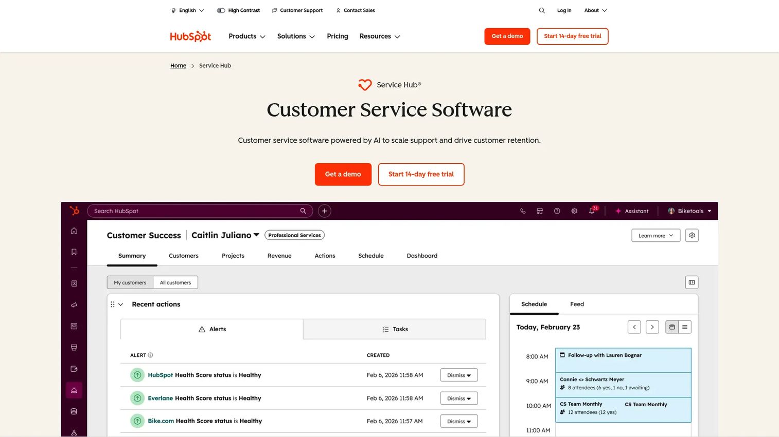 HubSpot Service Hub customer service software homepage