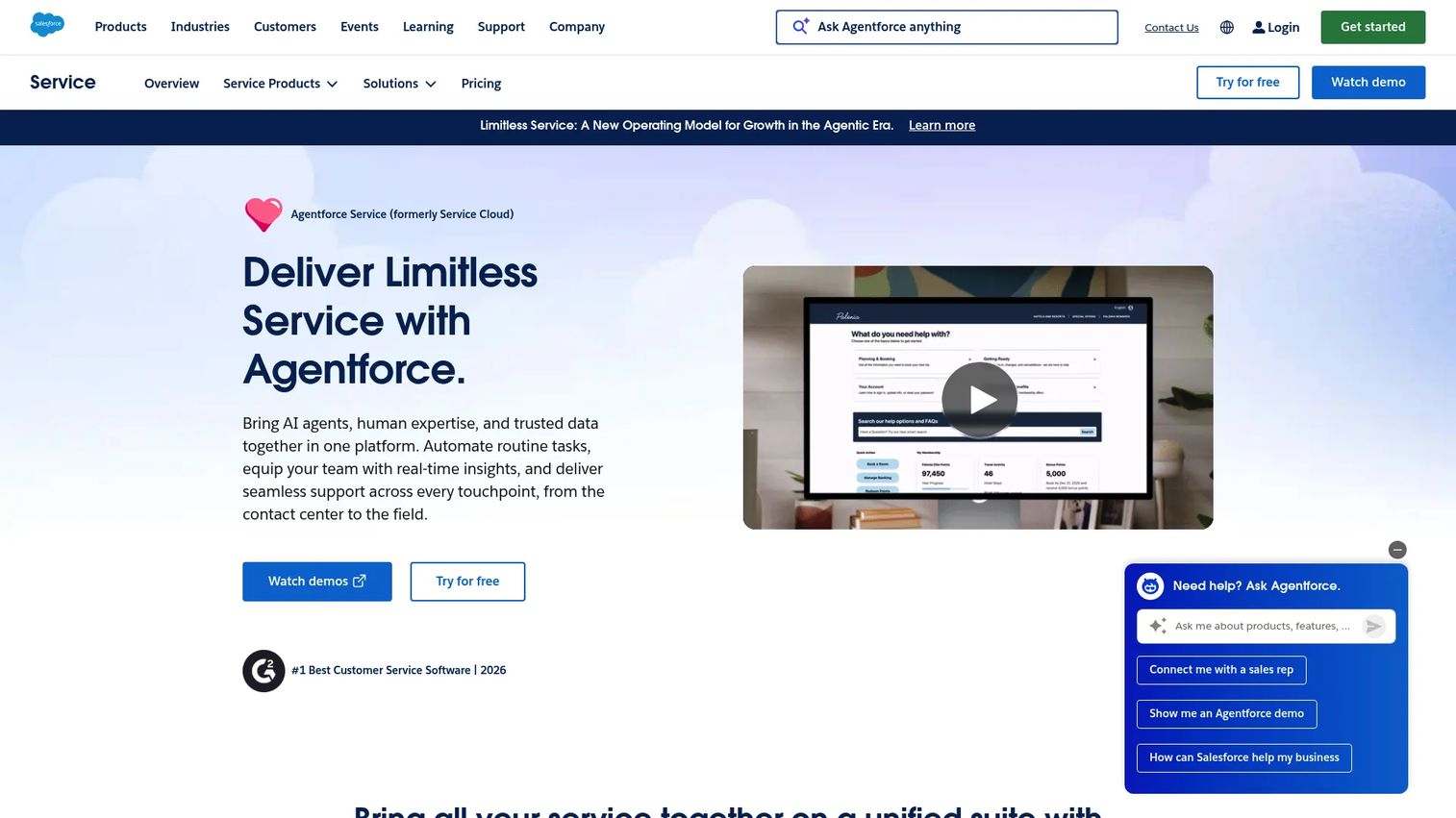 Salesforce Service Cloud customer service software homepage