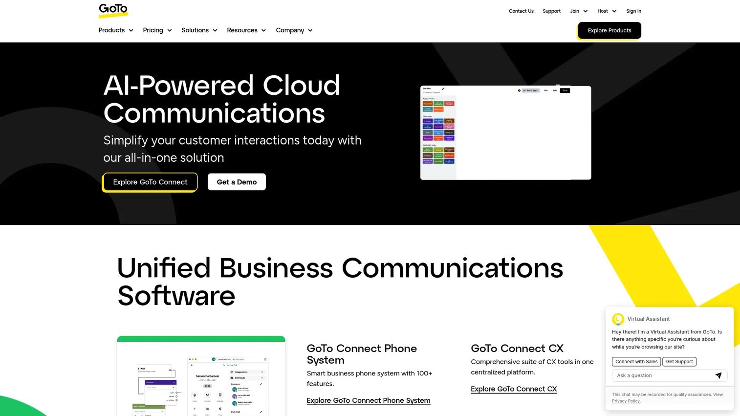 GoTo Connect contact center software homepage