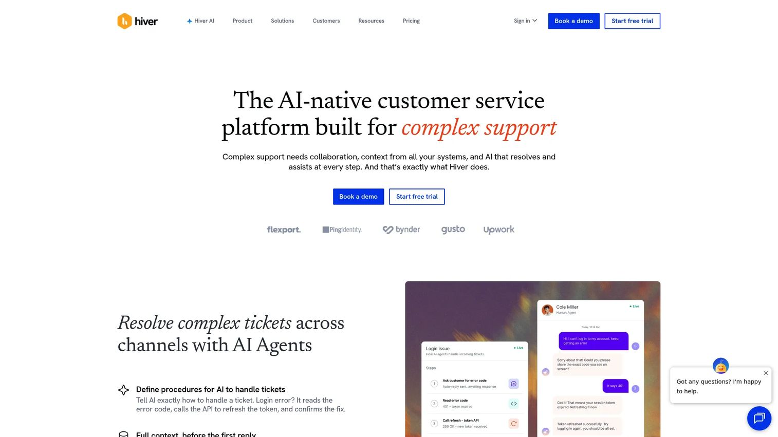 Hiver Gmail-based help desk homepage