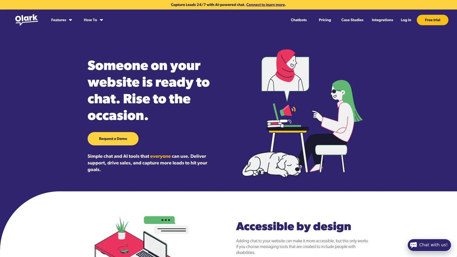 Olark live chat software homepage