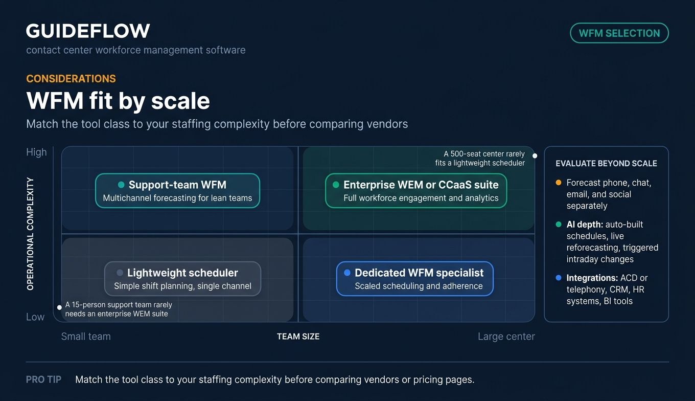 WFM fit by scale contact center workforce management software matrix infographic