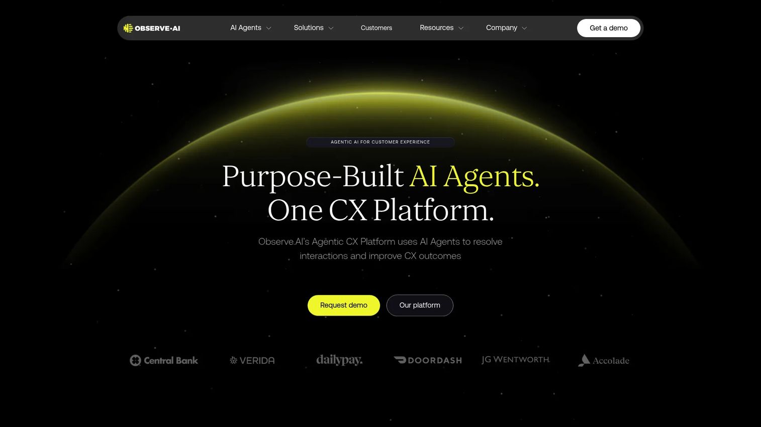 Observe.AI agentic CX platform homepage