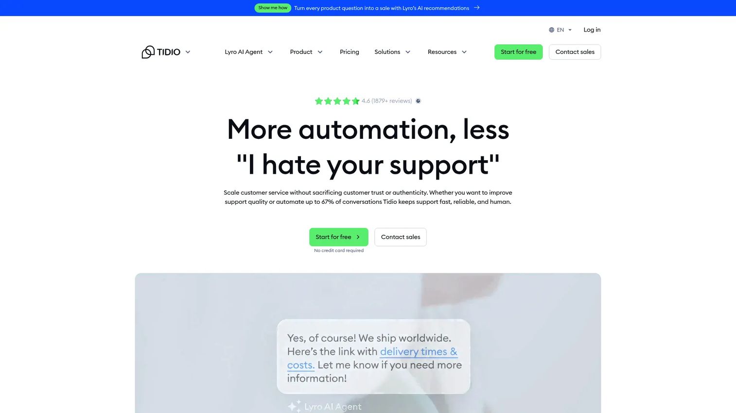 Tidio Lyro AI chatbot customer service platform