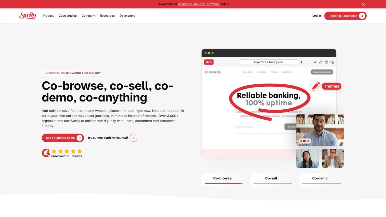 Surfly universal co-browsing software homepage.