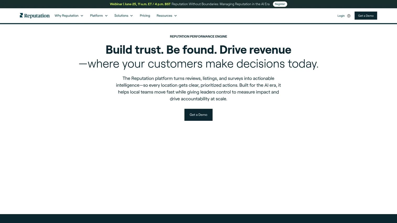 Reputation reputation management platform homepage