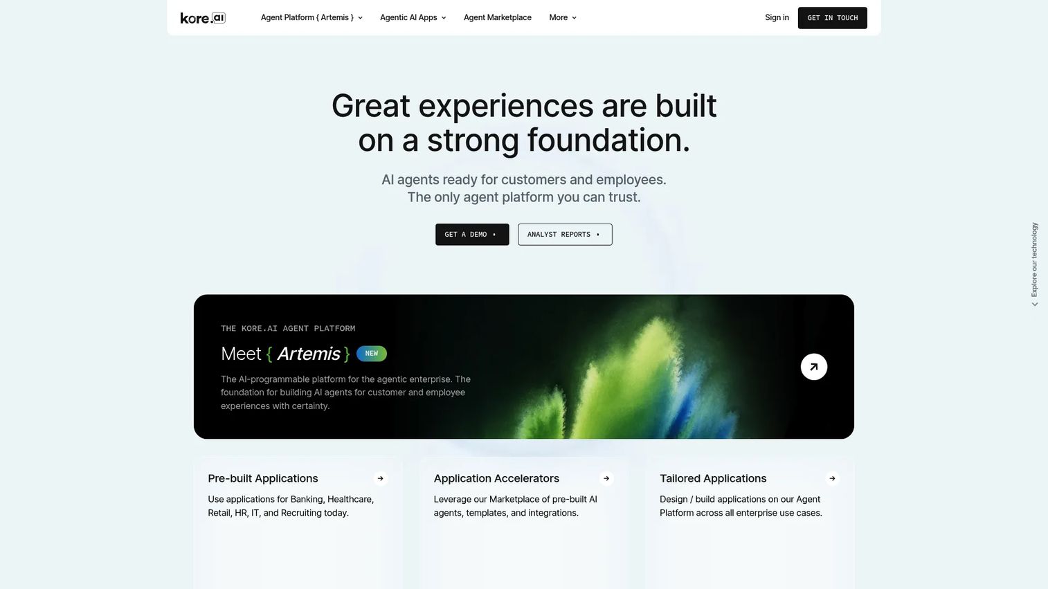 Kore.ai enterprise agentic AI platform homepage