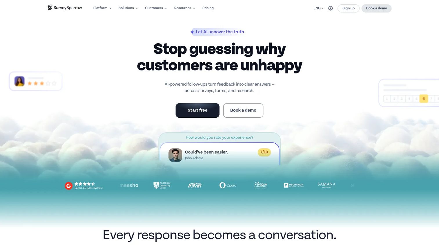 SurveySparrow conversational 360 survey software.