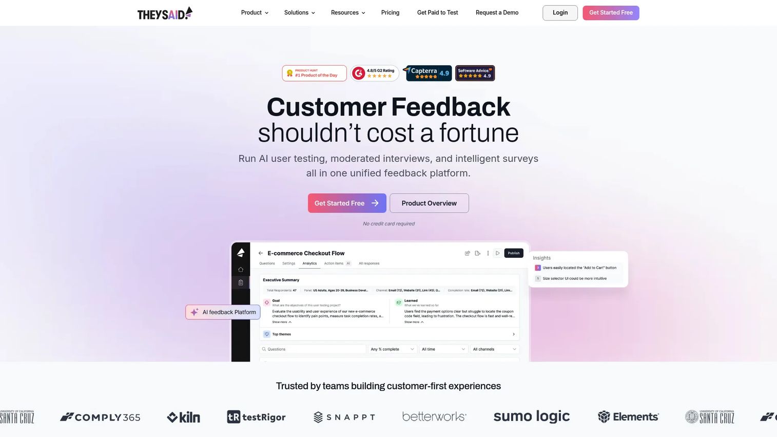 TheySaid AI survey and interview platform homepage