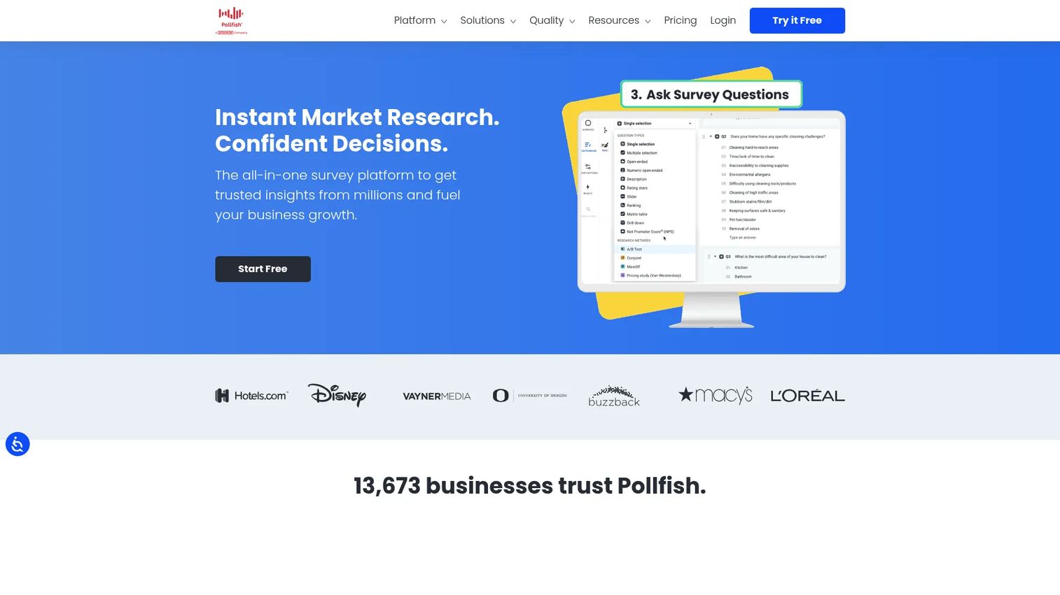 Pollfish conversational AI survey platform homepage