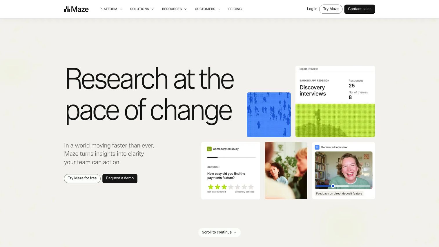 Maze user research platform homepage