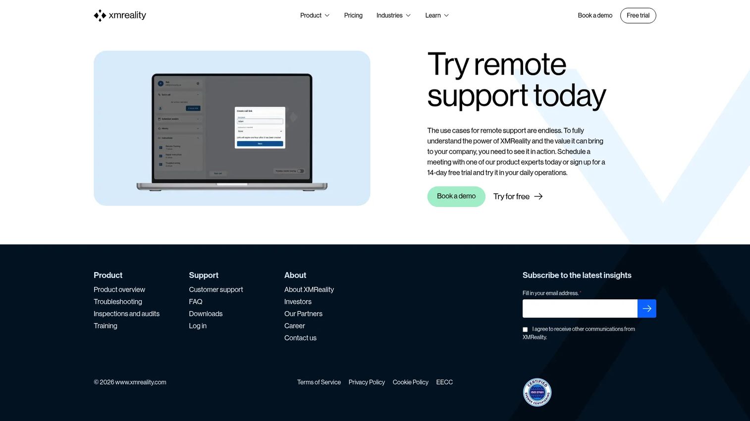 XMReality remote visual assistance homepage