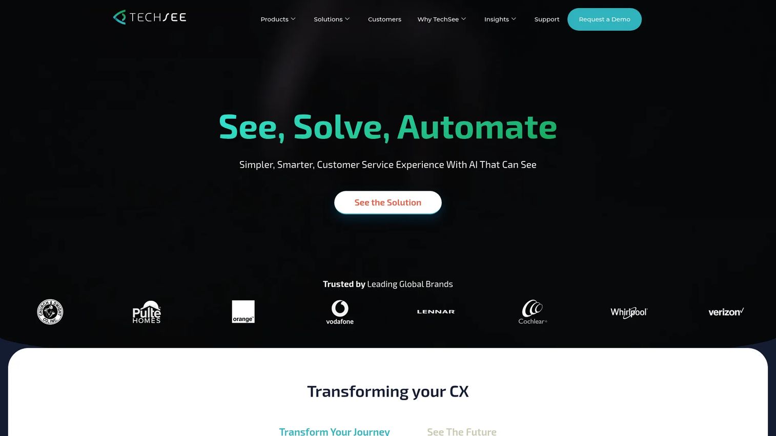TechSee visual AI customer service platform homepage