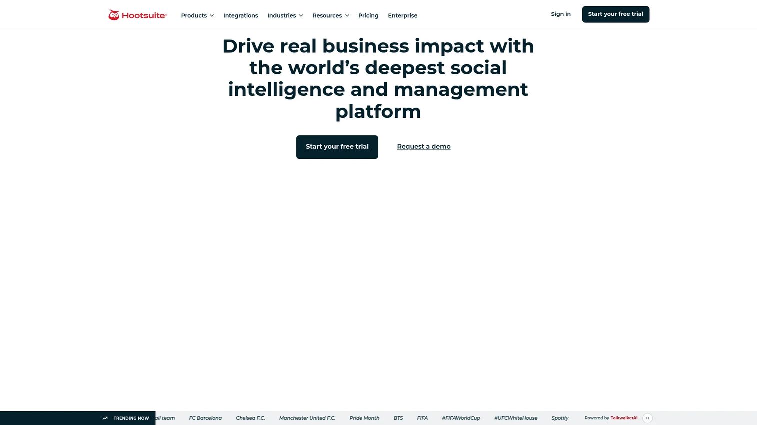 Hootsuite social media management and engagement platform homepage