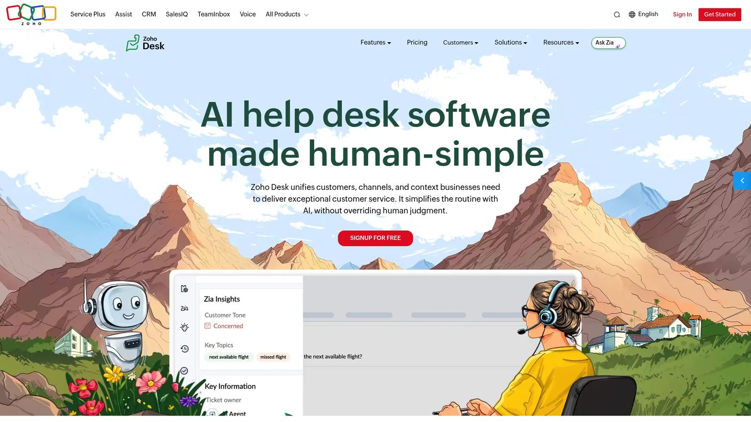 Zoho Desk help desk platform homepage