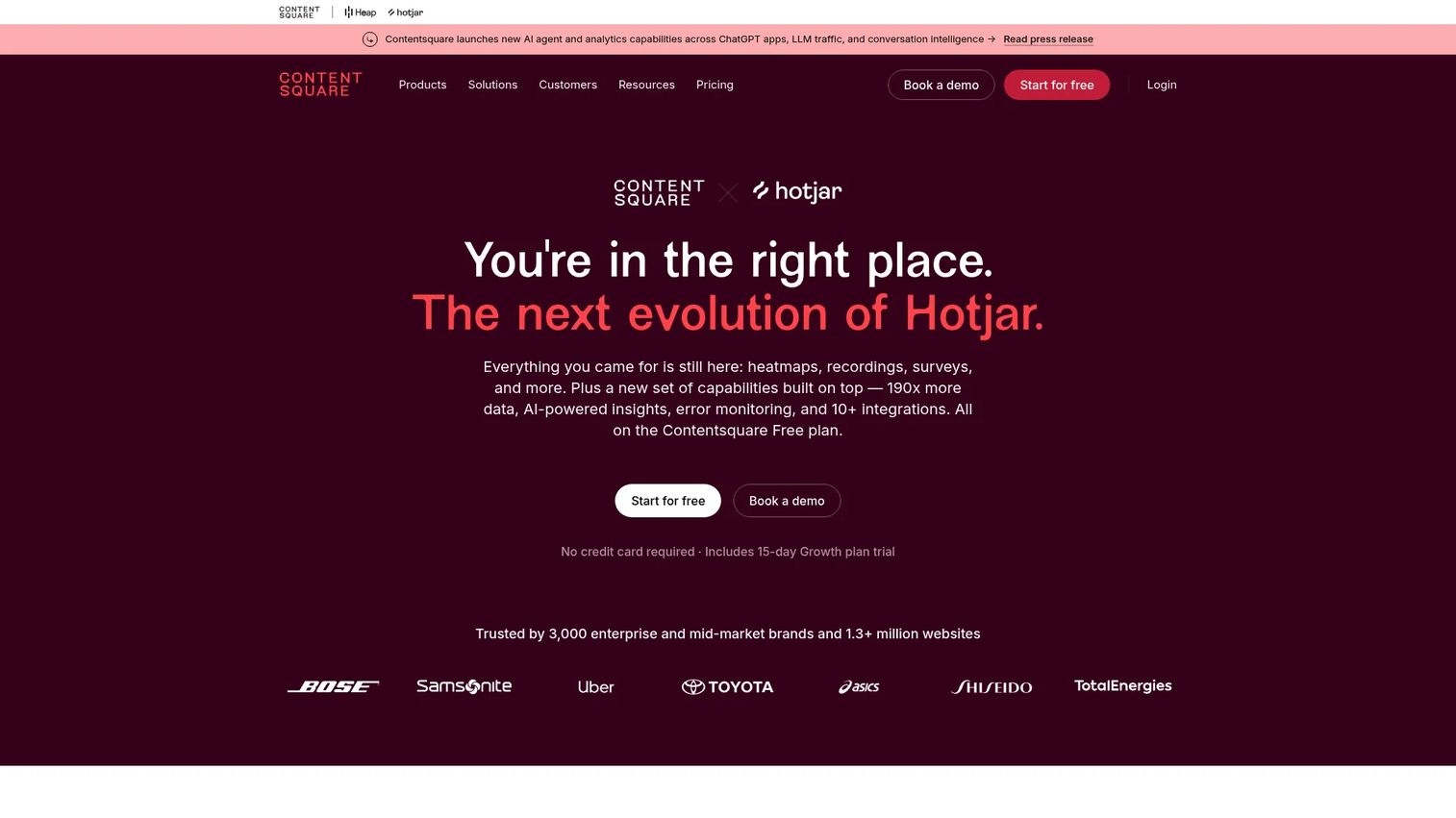 Hotjar product experience and feedback platform homepage