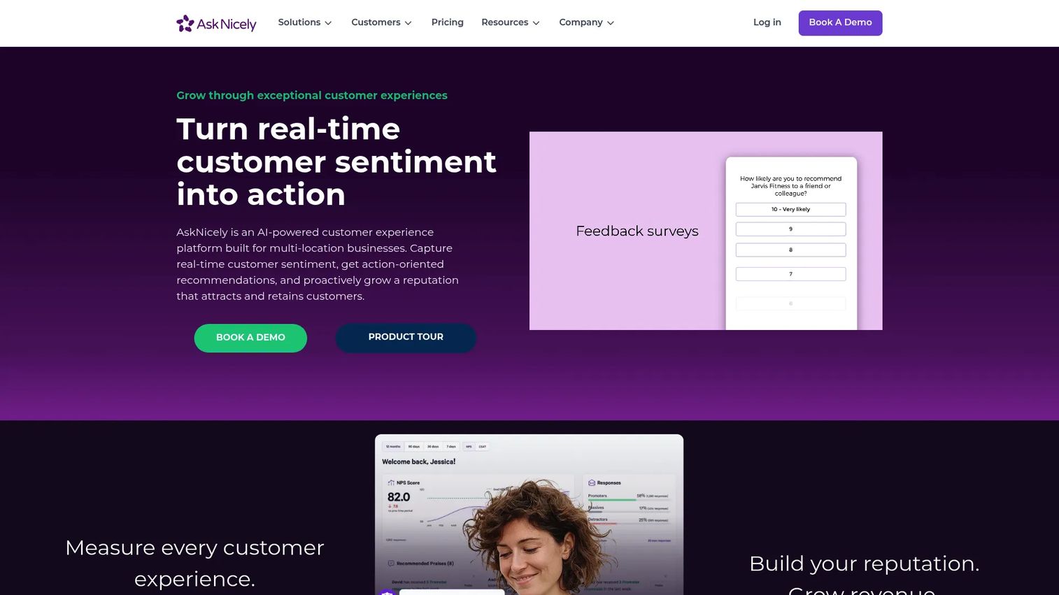 AskNicely NPS and customer experience platform homepage