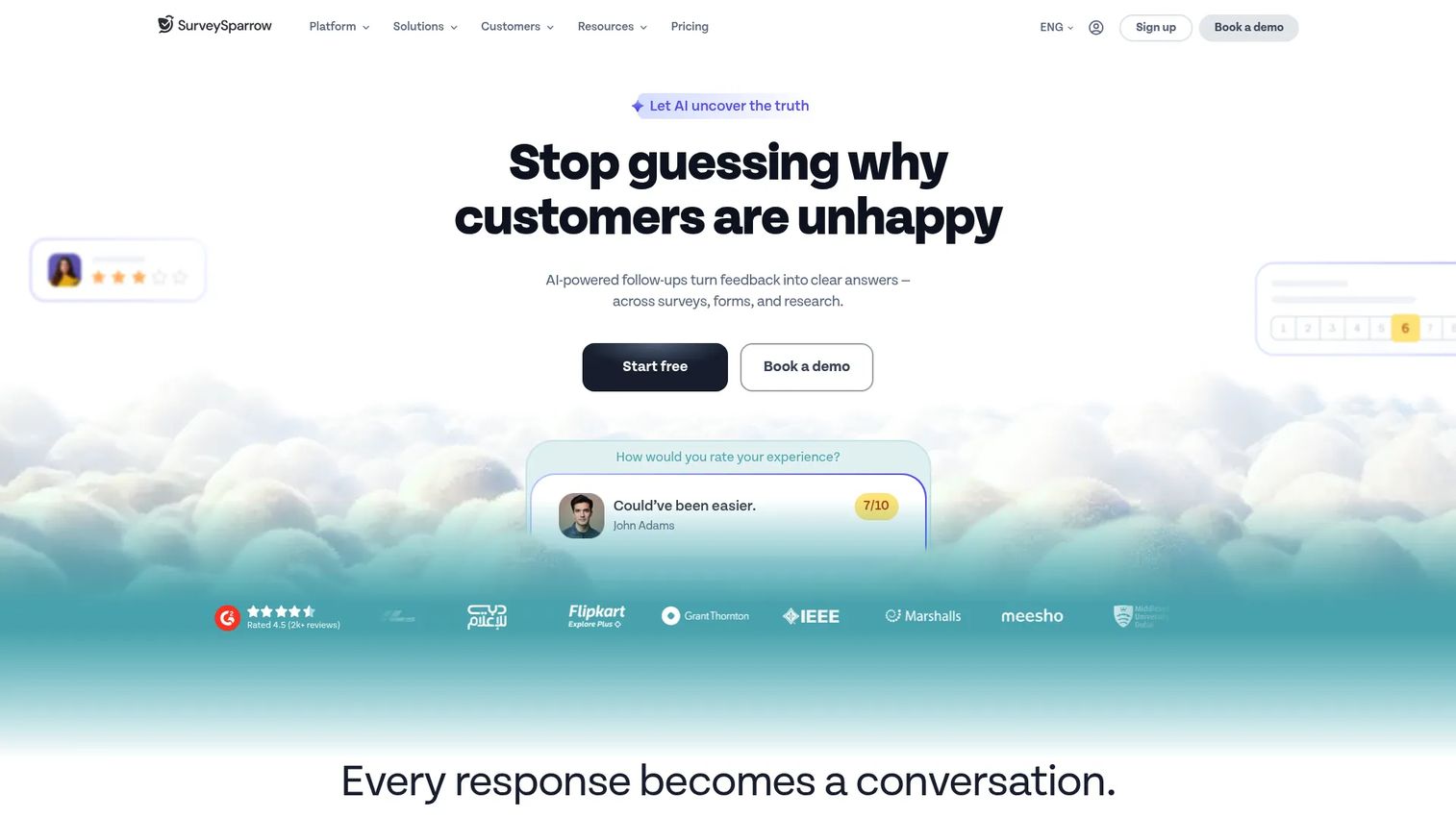 SurveySparrow conversational survey platform homepage