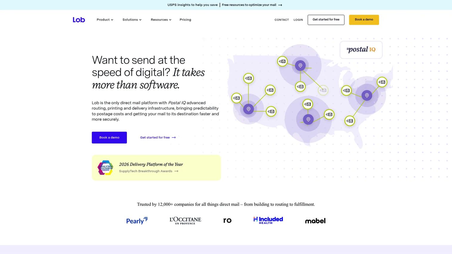Lob direct mail API and automation platform homepage