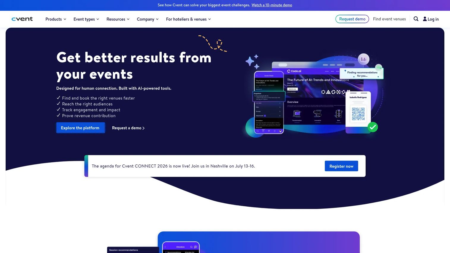 Cvent event networking software homepage