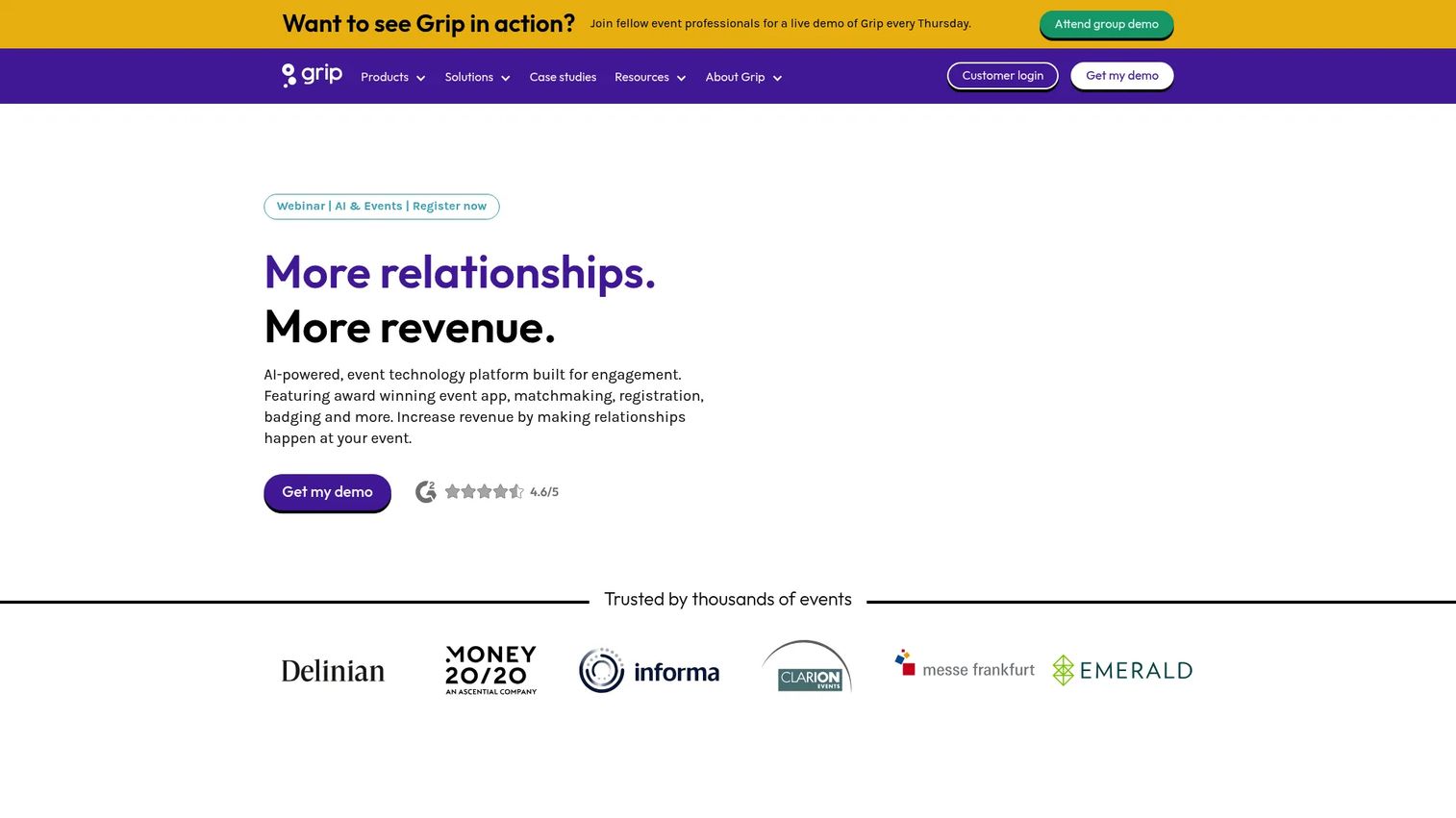 Grip AI matchmaking event platform homepage