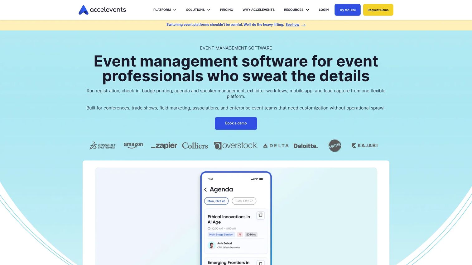 Accelevents all-in-one event platform homepage