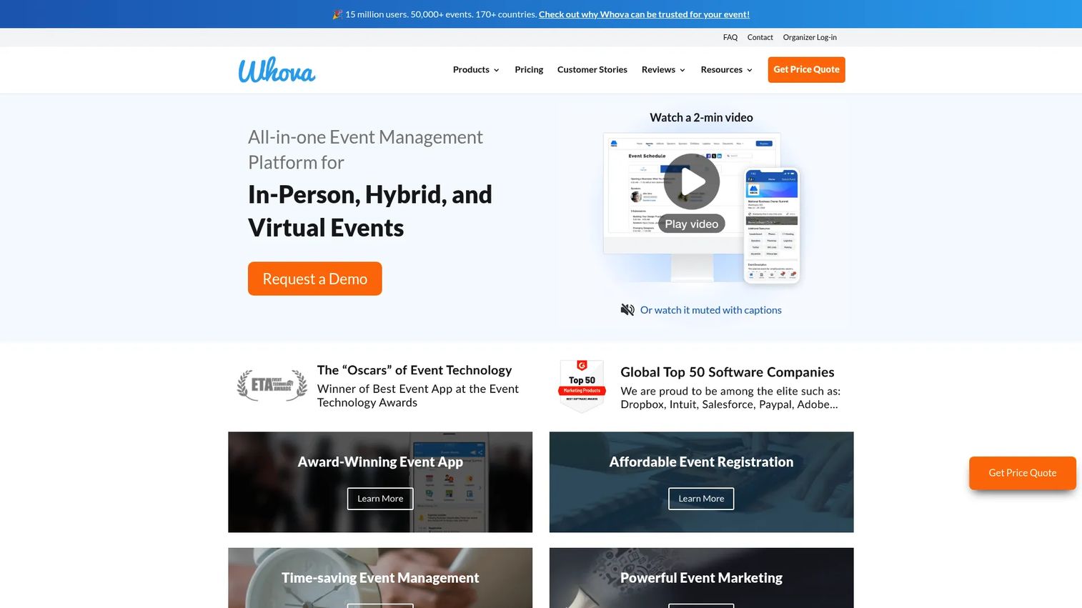 Whova event app and networking platform homepage