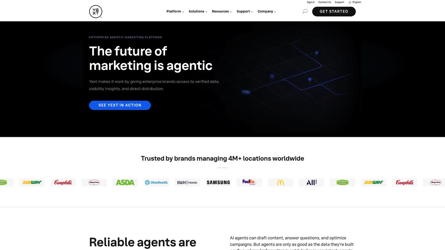 Yext enterprise listings and digital presence platform homepage