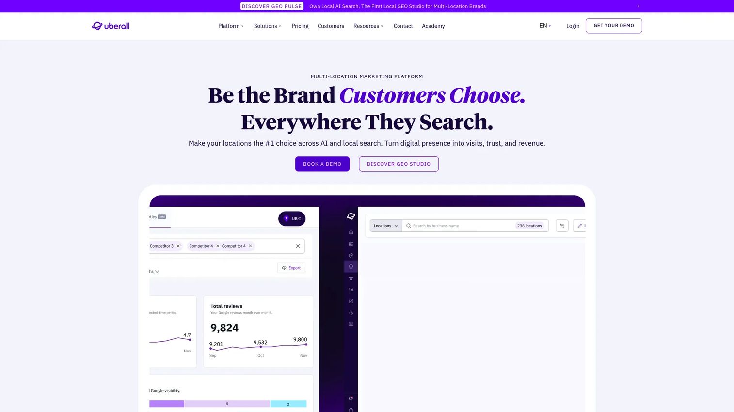 Uberall location marketing and listings platform homepage