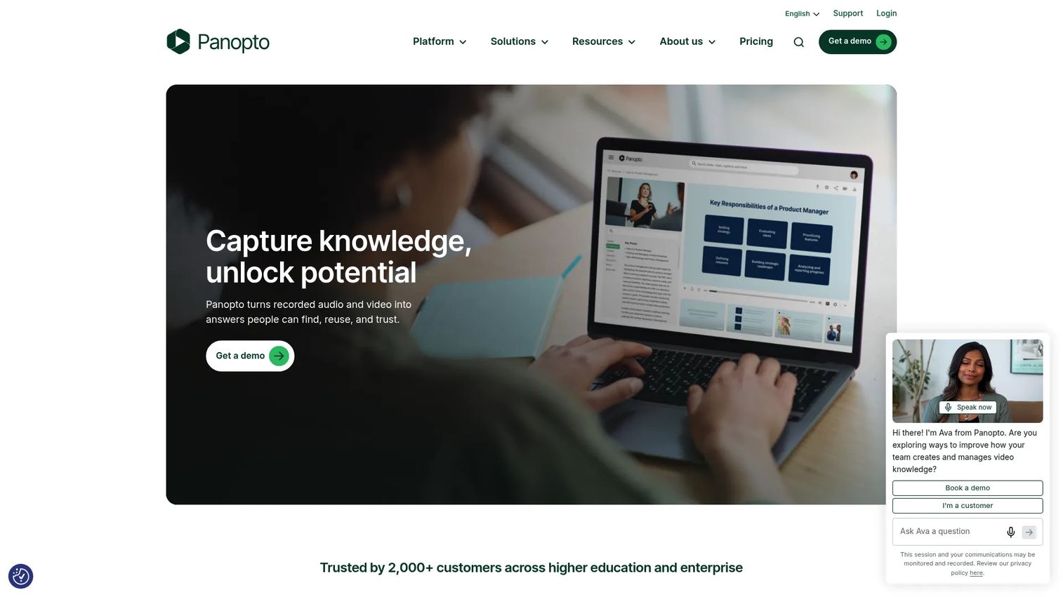 Panopto homepage screenshot