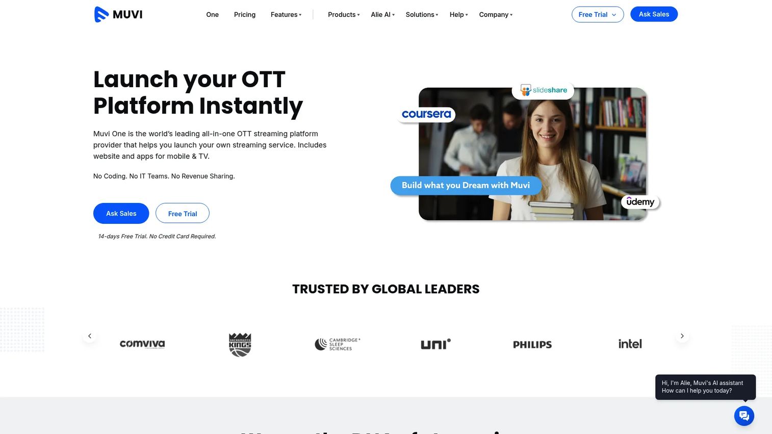 Muvi One homepage screenshot
