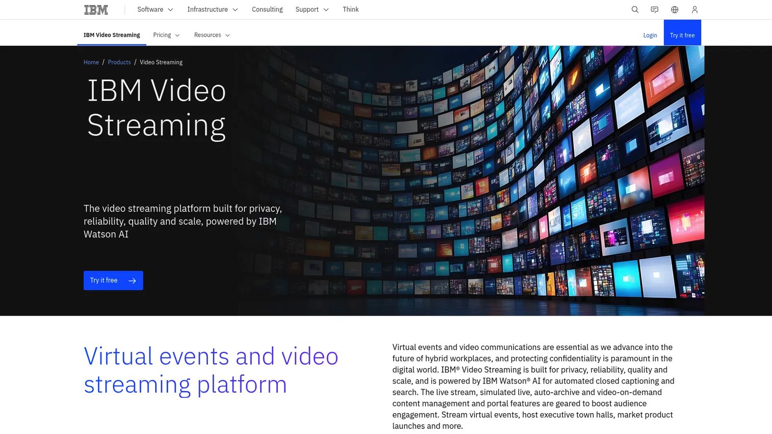 IBM Video Streaming homepage screenshot
