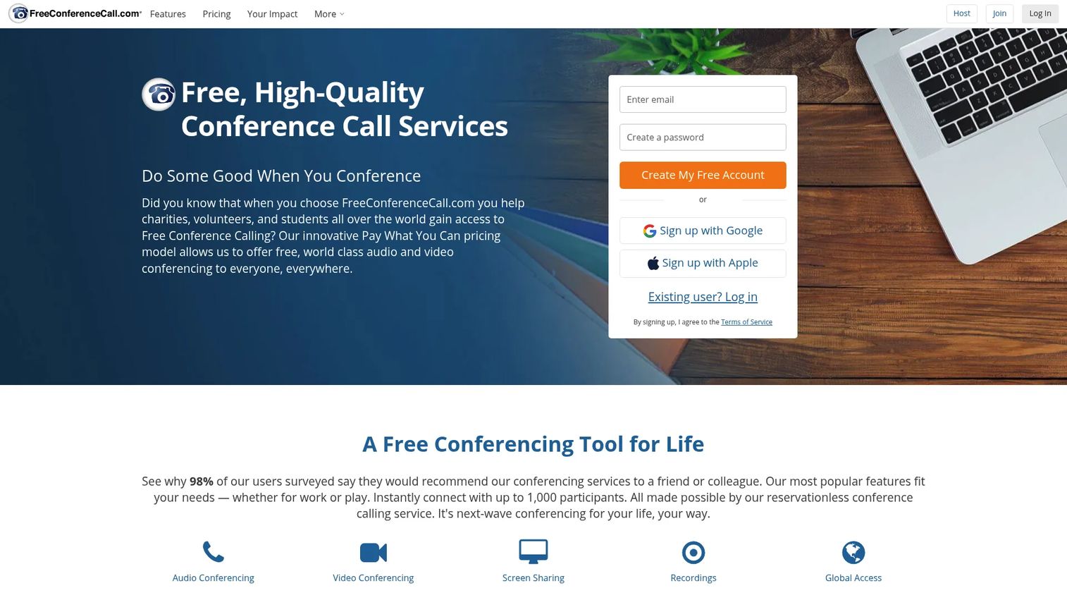 FreeConferenceCall.com audio conferencing