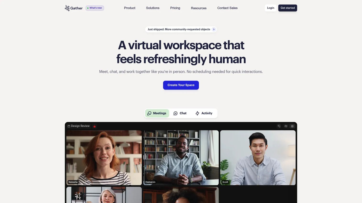 Gather virtual workspace software interface