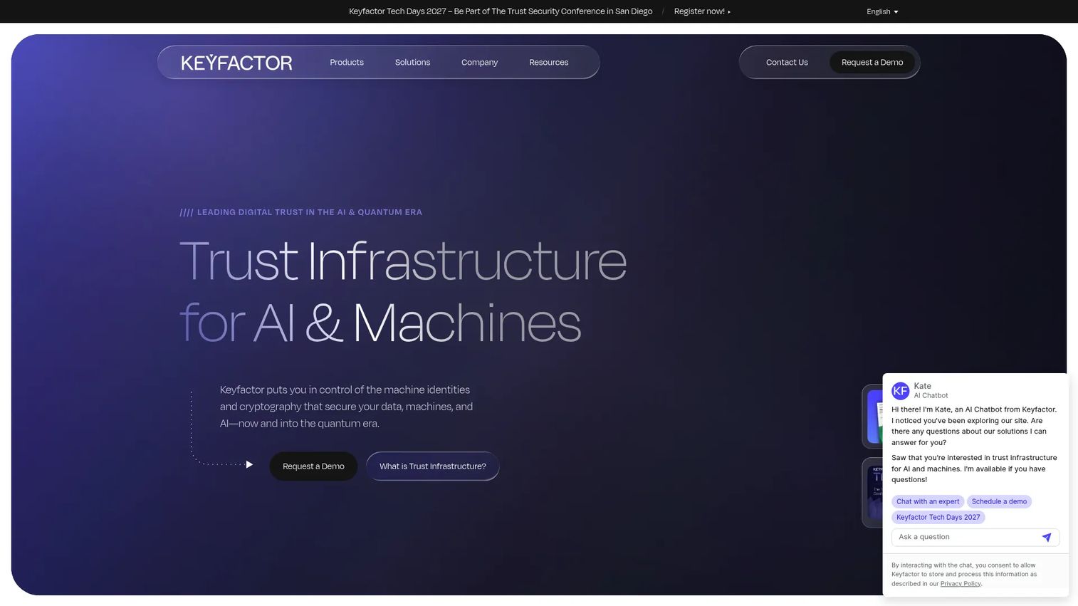 Keyfactor digital trust and PKI platform homepage