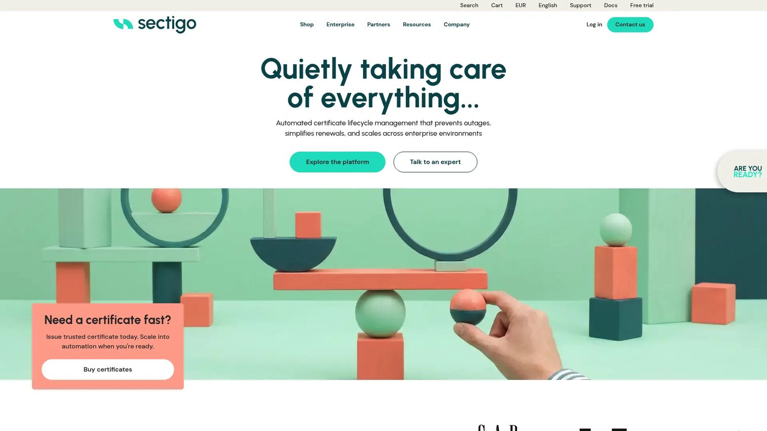 Sectigo certificate lifecycle management homepage