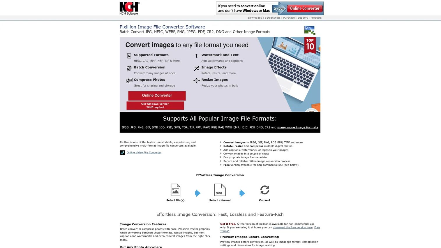 Pixillion Image Converter showing batch image conversion and resizing