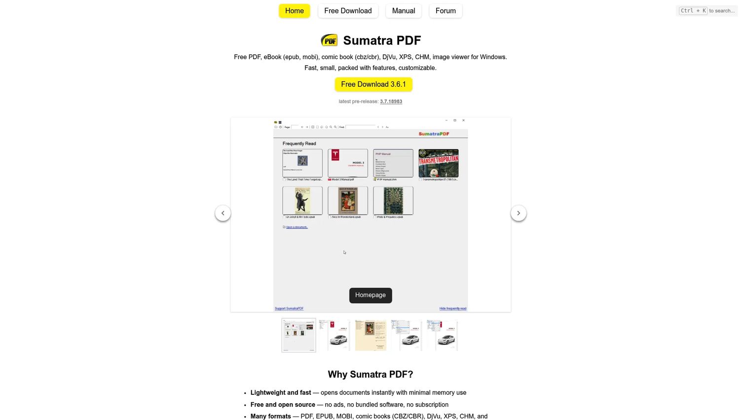 Sumatra PDF fast lightweight Windows document reader