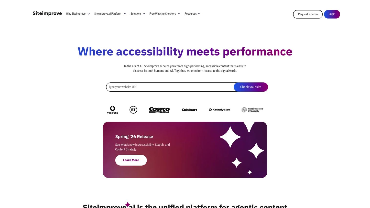 Siteimprove content intelligence and accessibility platform homepage