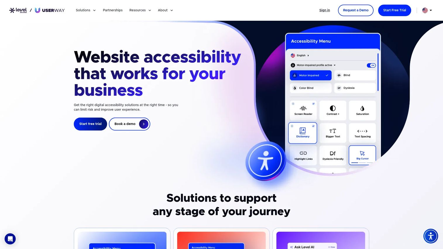 UserWay website accessibility platform homepage