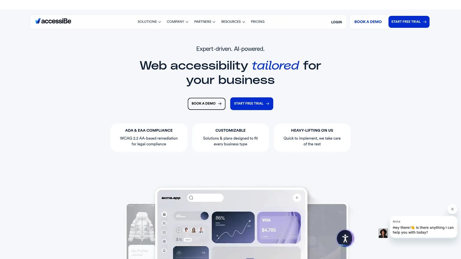 accessiBe AI-powered web accessibility platform homepage