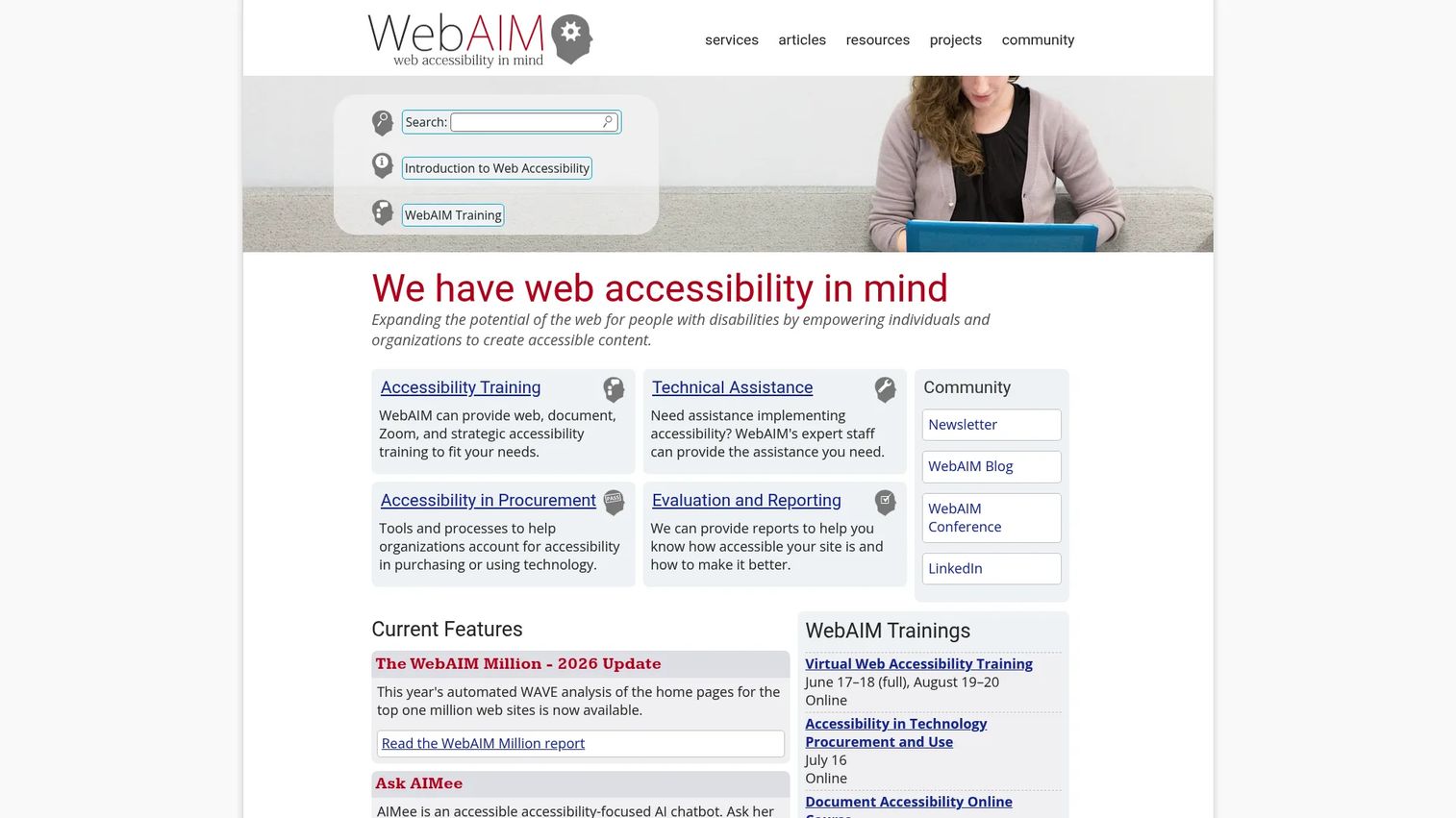 WebAIM nonprofit web accessibility organization homepage