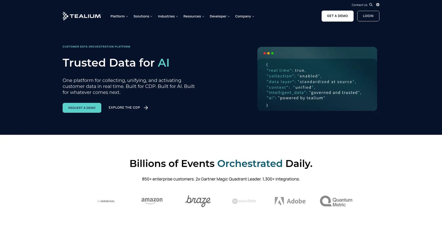 Tealium AudienceStream page showing real-time audience and identity stitching